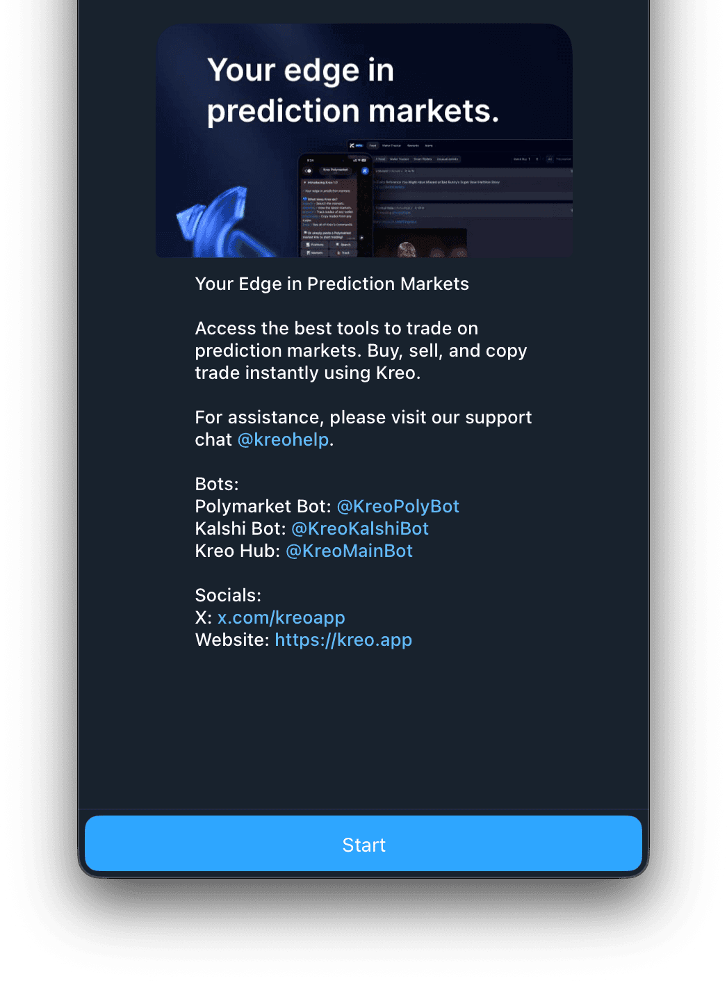 Starting the Kreo Telegram bot