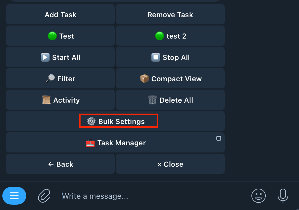 The Bulk Settings button inside Kreo's Copy Trade menu
