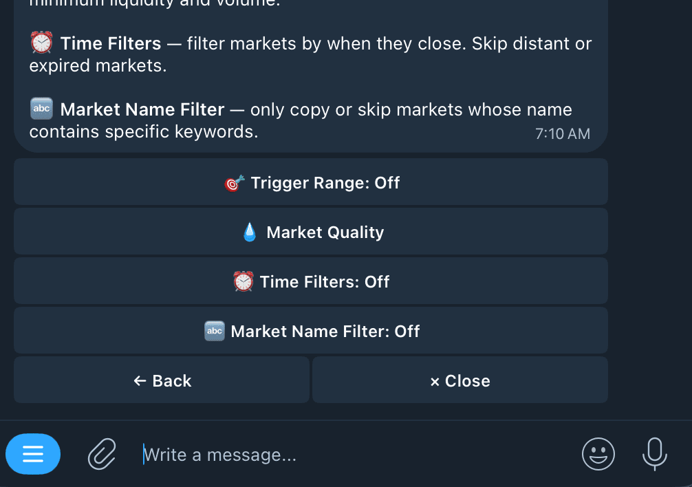 Kreo's filter settings panel