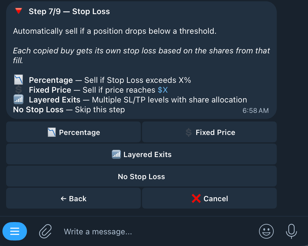 Configuring Stop Loss in Kreo