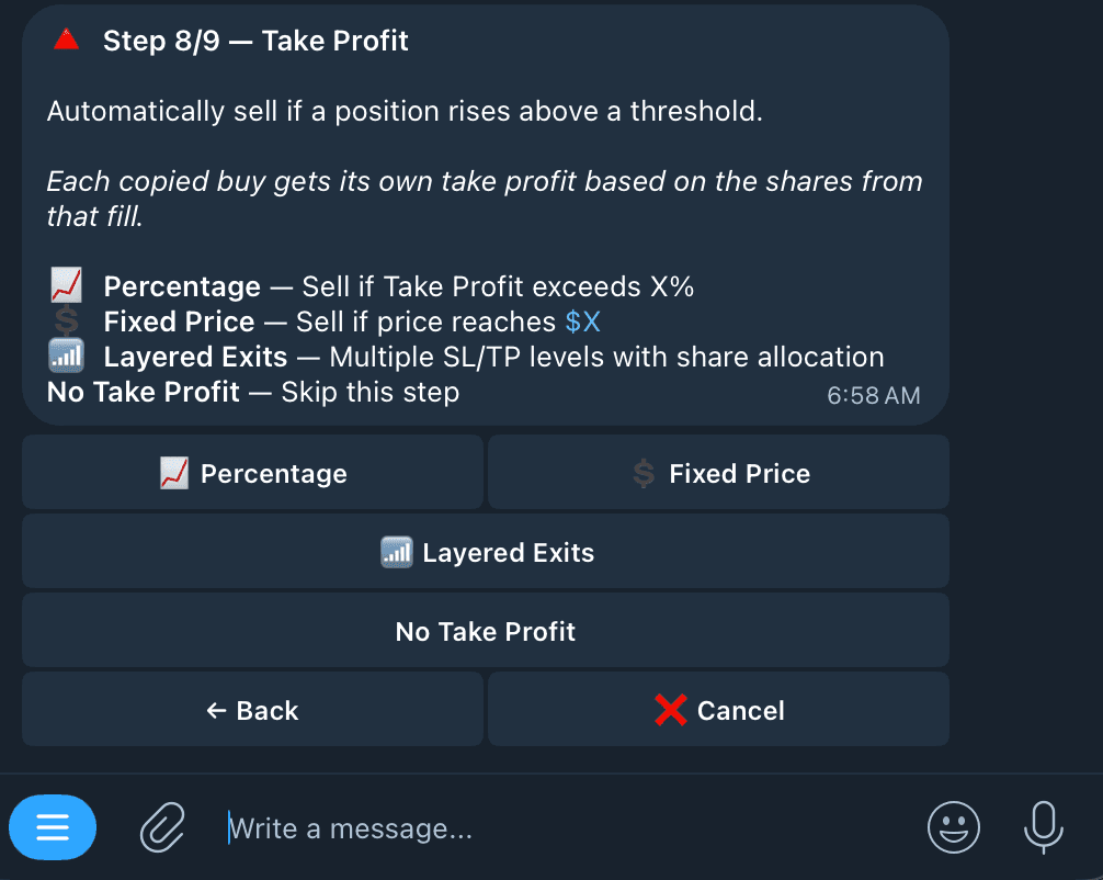 Configuring Take Profit in Kreo