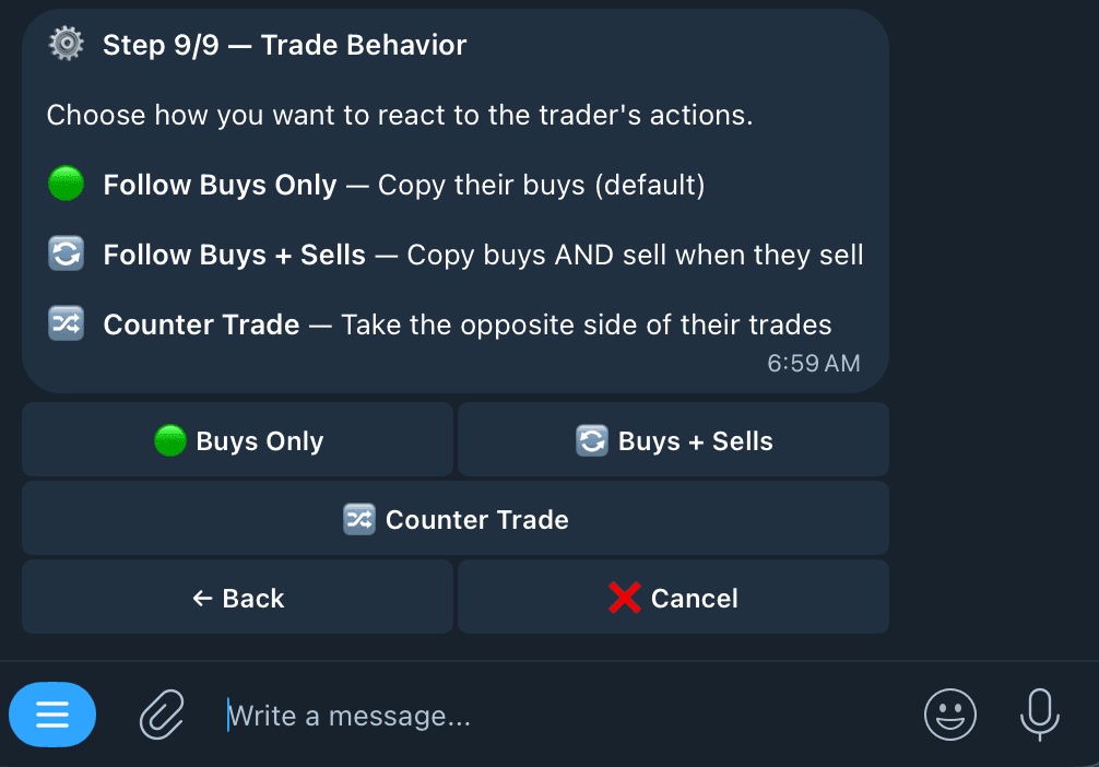 Choosing Trade Behaviour in Kreo: Follow Buys, Copy Sells, or Counter Trade