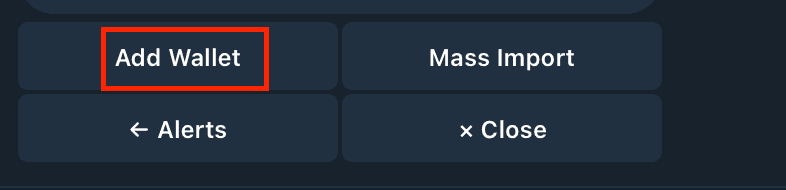 The Add Wallet button inside Kreo's Wallet Tracker menu